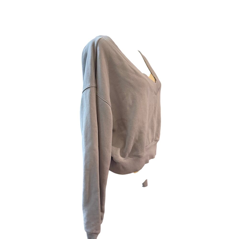 Z Supply Cropped V-Neck Sweatshirt Gray Oversized Pullover Lounge Top
Size L